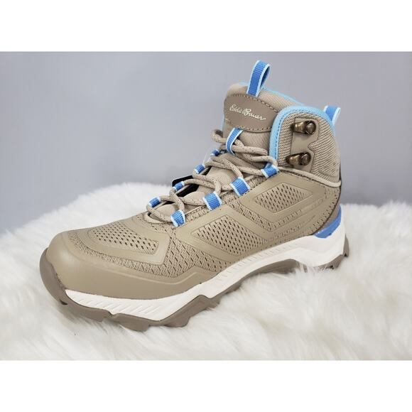 NEW Eddie Bauer Rampart Ridge Mid Women's Size 6 Tan Blue Hiking Boots 120713 - Picture 3 of 8